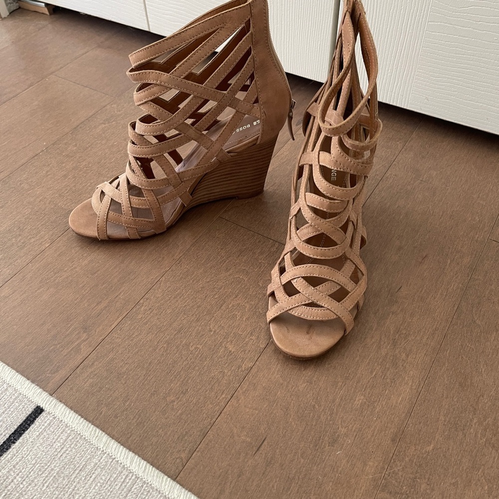 BOSS ORANGE Tan Wedge Sandals with Suede Finish